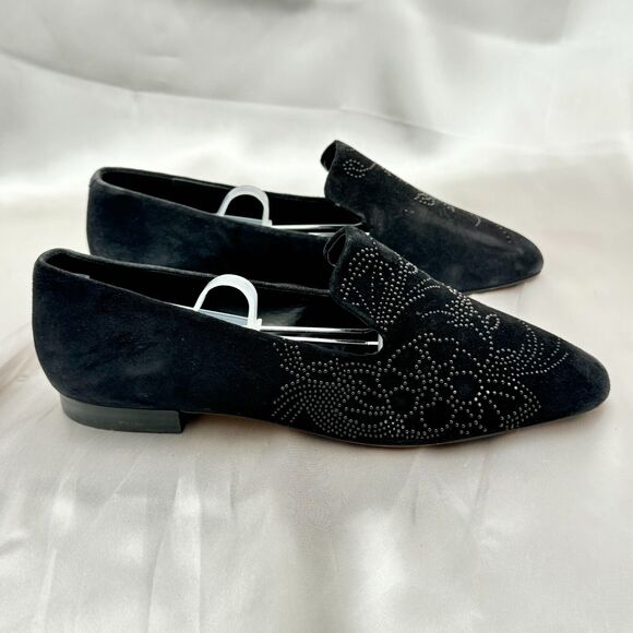Karl Lagerfeld Nova Floral Studded Black Suede Womens Size 10 Slip On Loafers - Picture 6 of 16